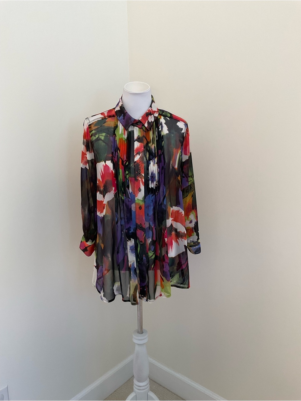 Fever Sheer Chiffon Multicolored Abstract Floral Tunic Blouse